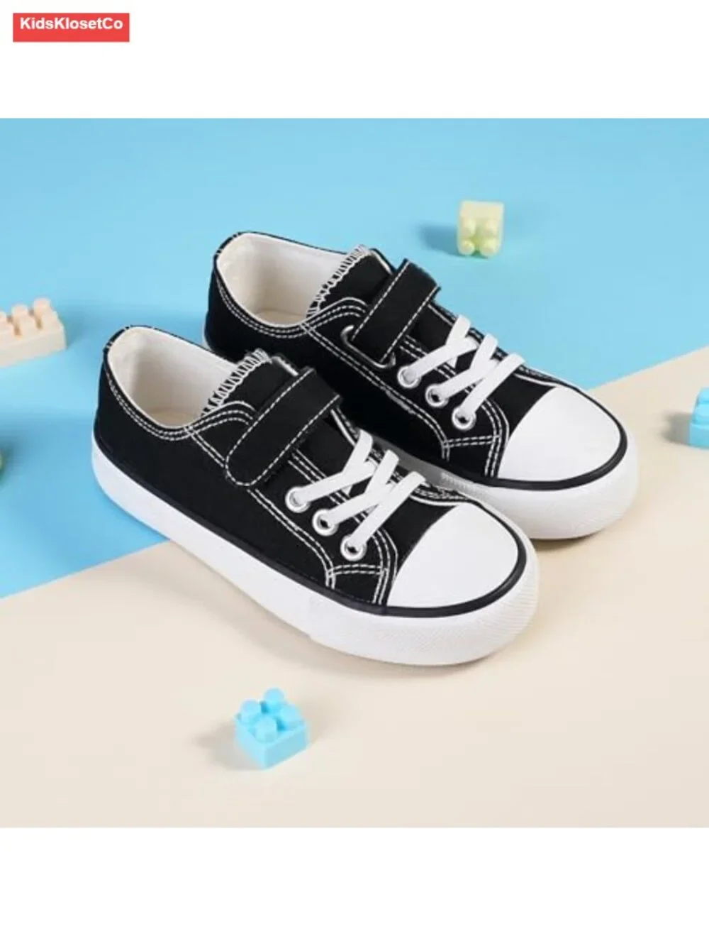 Canvas Sneakers for Kids, Adjustable Hook and Loop Closure, Non-Slip Rubber Sole